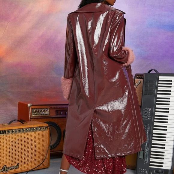 PU Leather Fur Cuff Trench - Picture 3 of 5